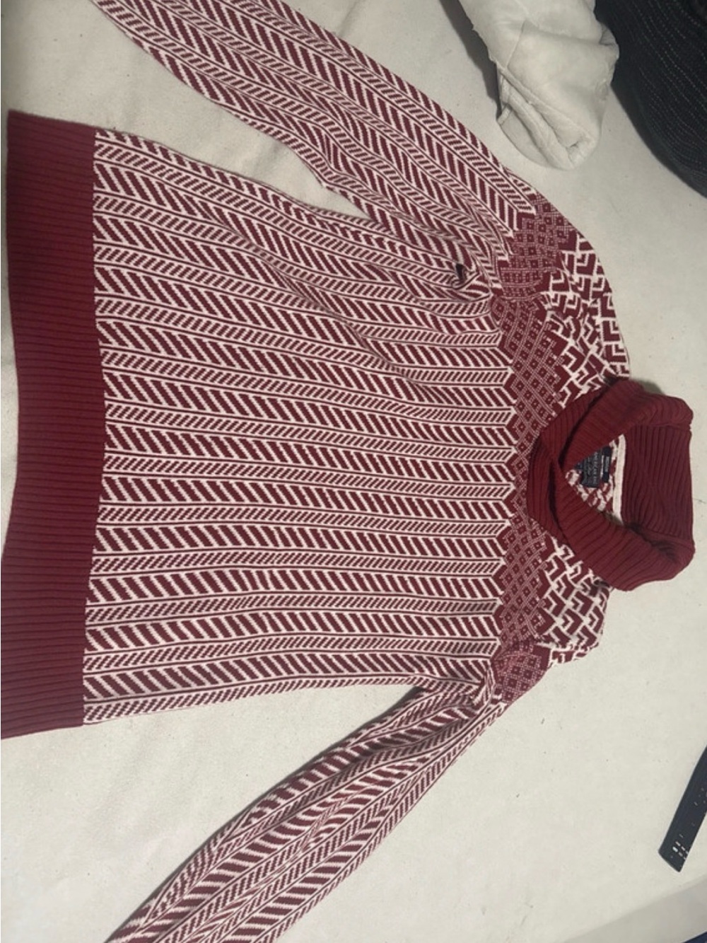 American Rag Red and Cream Cowl Neck Patterned Sweater